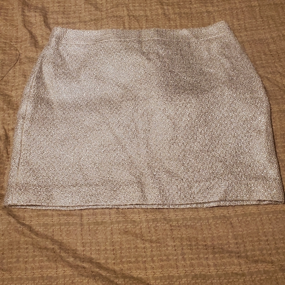 BANANA REPUBLIC SLIVER CREAM Shimmer Mini Skirt Size 12 Side Zipper - Picture 2 of 8